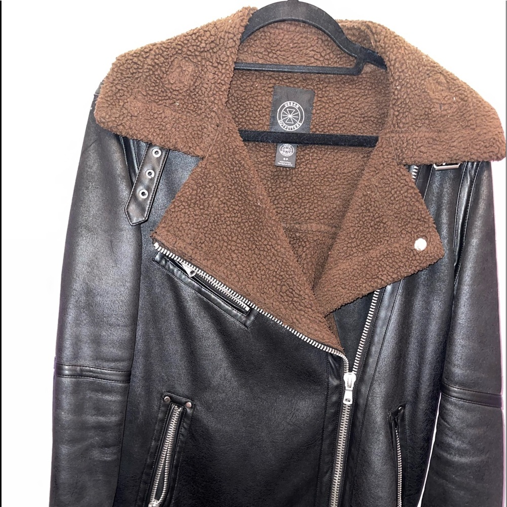 Urban Outfitters Aviator Leather Jacket - Black